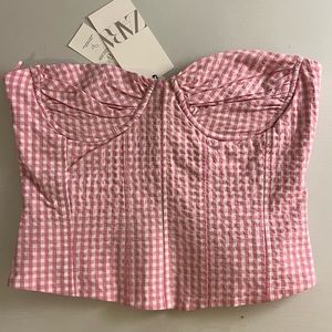 Zara gingham pink and white corset top
